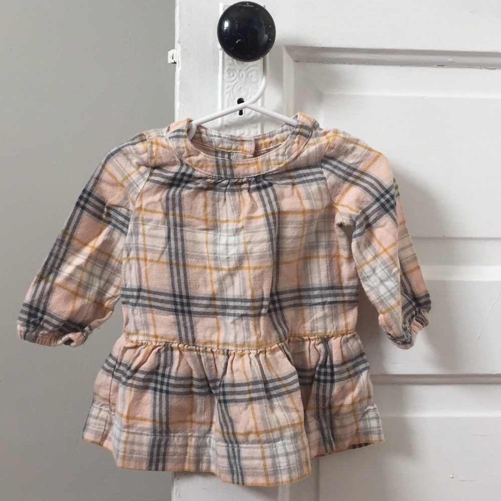 Pink plaid flannel dress size 6-12mo.